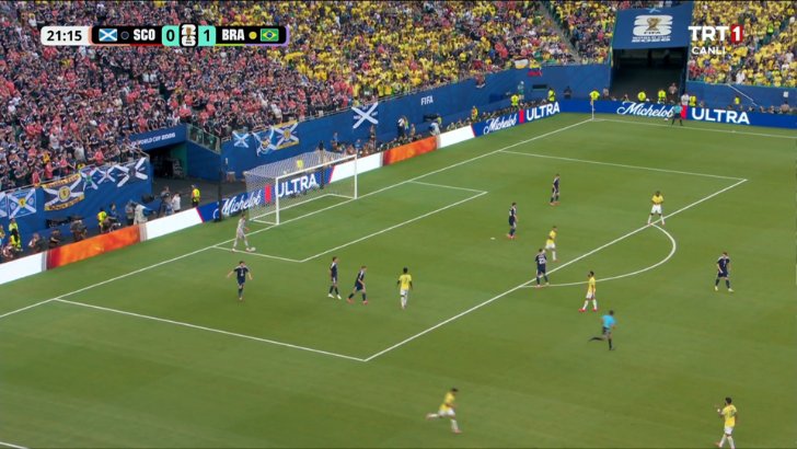Vinicius Junior scores in the 23' for Brazil against Scotland
